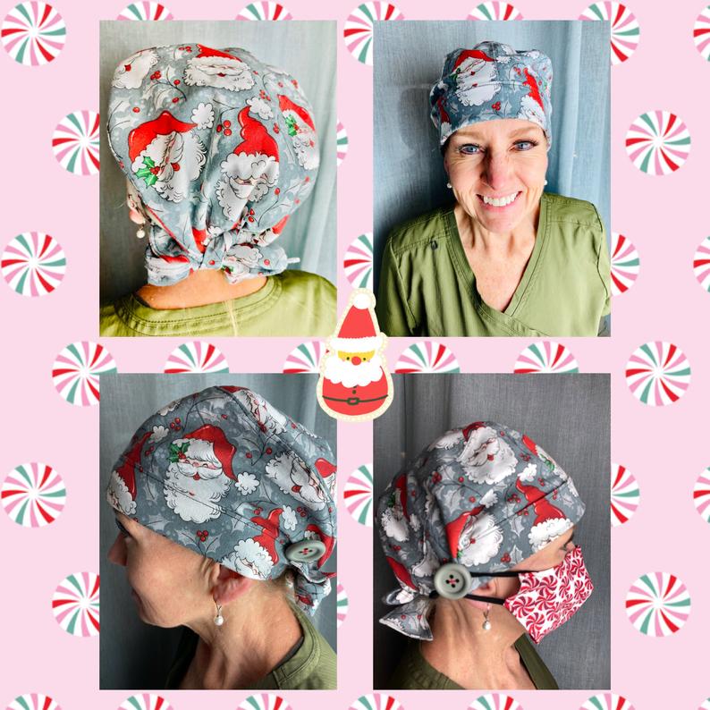 CHRISTMAS SCRUB CAP - Ponytail Scrub Hat - Surgical Scrub Cap For Friend - Dental Scrub Cap - Scrub Cap Pattern - Cotton Nursing Scrub Cap -