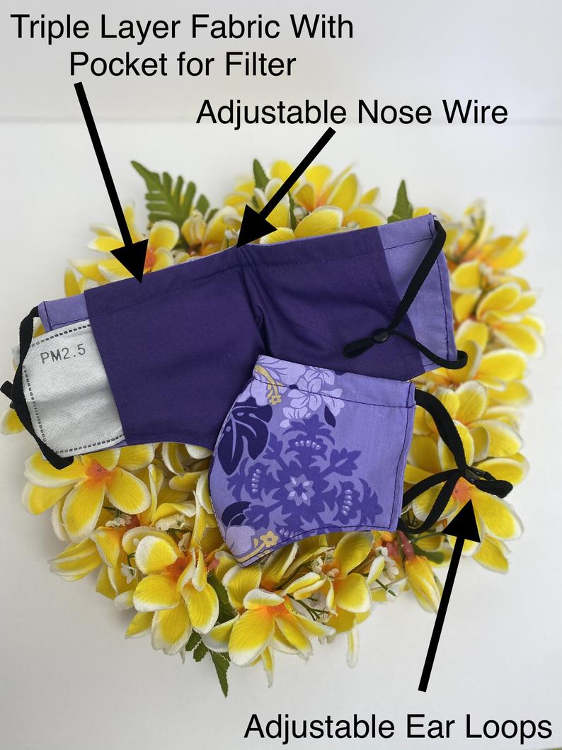 Face Mask-FREE 5 Layer Filter#FREE Nose Wire#FREE Adjustable Earloop Toggles#Filter Pocket#2 Layers of High Quality Cotton Fabric